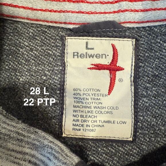 Relwen Henley Button Collar Sweater Large Heather Gray Fleece Pullover Outerwear - Picture 6 of 8